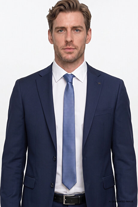 Slim Fit Dar Kesim Mono Yaka Lacivert Takım Elbise resmi