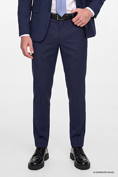 Slim Fit Dar Kesim Mono Yaka Lacivert Takım Elbise resmi