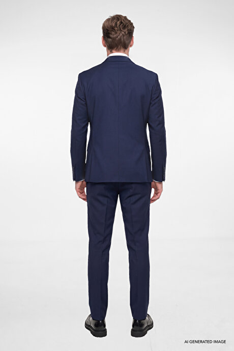 Slim Fit Dar Kesim Mono Yaka Lacivert Takım Elbise resmi