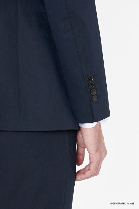 Slim Fit Dar Kesim Mono Yaka Lacivert Takım Elbise resmi
