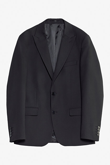 Slim Fit Dar Kesim Kırlangıç Yaka Kapak Cepli Yelekli Siyah Yelekli Takım Elbise resmi