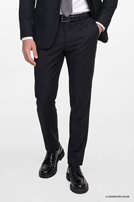 Slim Fit Dar Kesim Kırlangıç Yaka Kapak Cepli Yelekli Siyah Yelekli Takım Elbise resmi