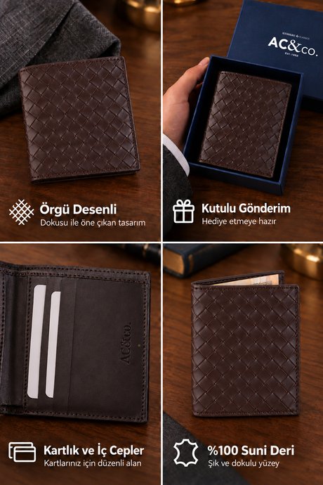 Özel Hediye Kutulu Kart Bölmeli %100 Suni Deri Kahverengi Cüzdan resmi