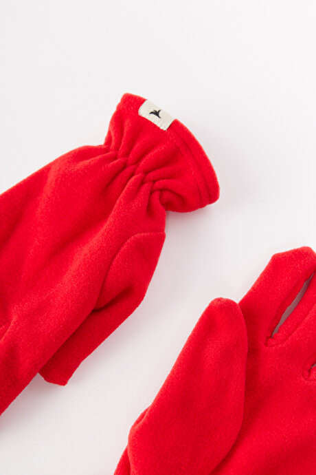 Anti-Pilling Sıcak Tutan Su İtici Polar Kırmızı Bere Boyunluk Eldiven Set resmi