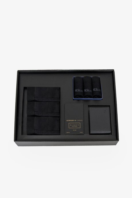 Özel Hediye Kutulu 3'lü Boxer-Parfüm(100 ml)-Cüzdan-3'lü Çorap Siyah Set resmi