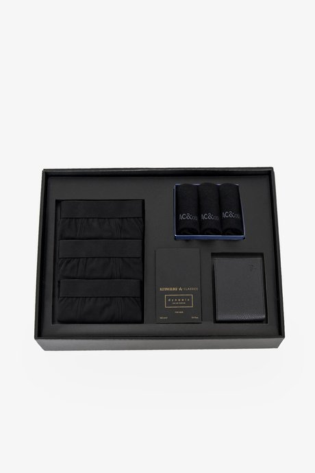 Özel Hediye Kutulu 3'lü Boxer-Parfüm(100 ml)-Cüzdan-3'lü Çorap Siyah Set resmi