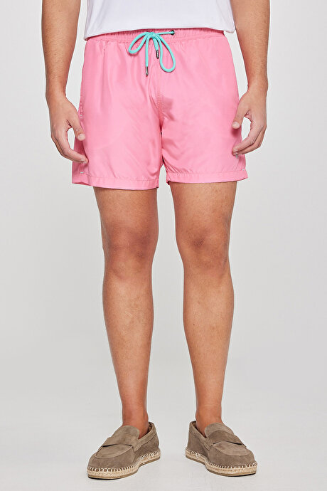 Standart Fit Normal Kesim Cepli Hızlı Kuruyan Desenli Pembe Mayo Deniz Şortu resmi