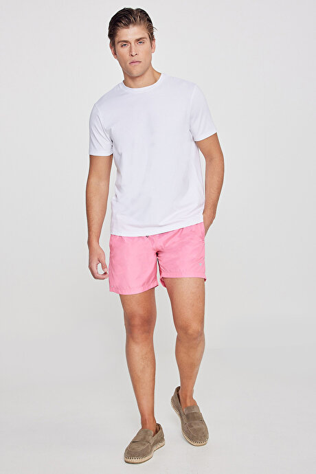 Standart Fit Normal Kesim Cepli Hızlı Kuruyan Desenli Pembe Mayo Deniz Şortu resmi