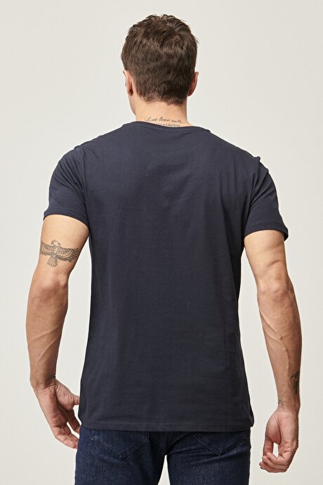 Slim Fit Dar Kesim V Yaka 2'li Lacivert Tişört Paketi resmi