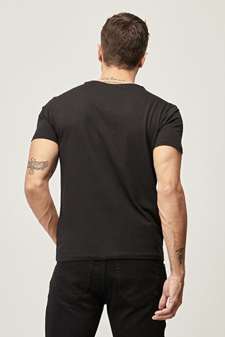 Slim Fit Dar Kesim V Yaka 2'li Siyah Tişört Paketi resmi