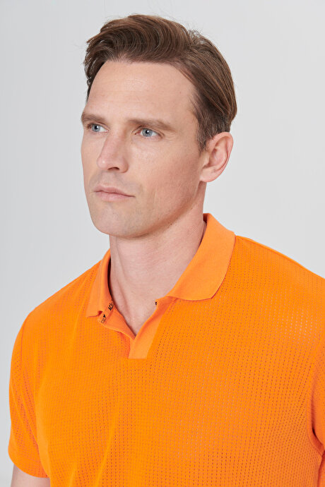 Regular Fit Rahat Kesim Polo Yaka Turuncu Tişört resmi
