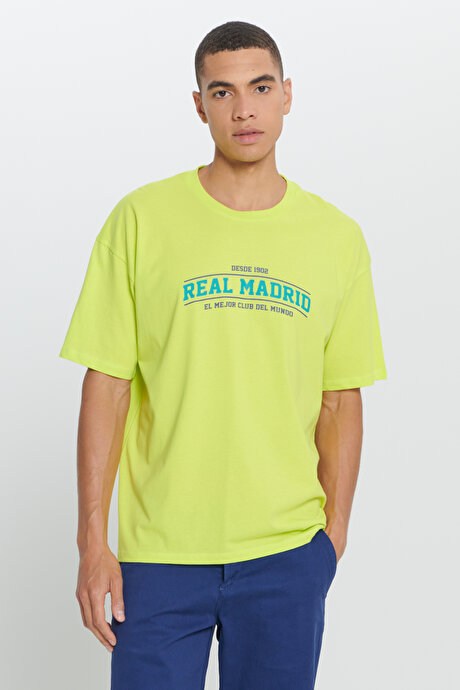 Real Madrid Lisanslı Oversize Fit Bol Kesim %100 Pamuk Bisiklet Yaka Sarı Tişört resmi