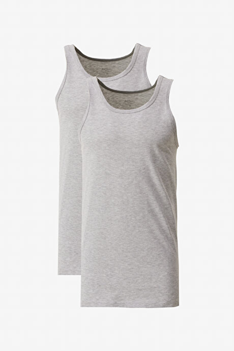 Premium Pamuklu 2'li Paket Gri Melanj Atlet Paketi resmi