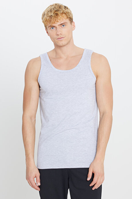 Premium Pamuklu 2'li Paket Gri Melanj Atlet Paketi resmi