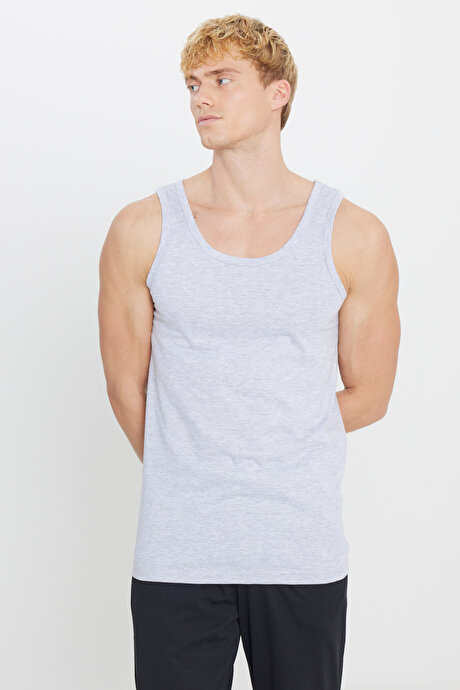 Premium Pamuklu 2'li Paket Gri Melanj Atlet Paketi resmi