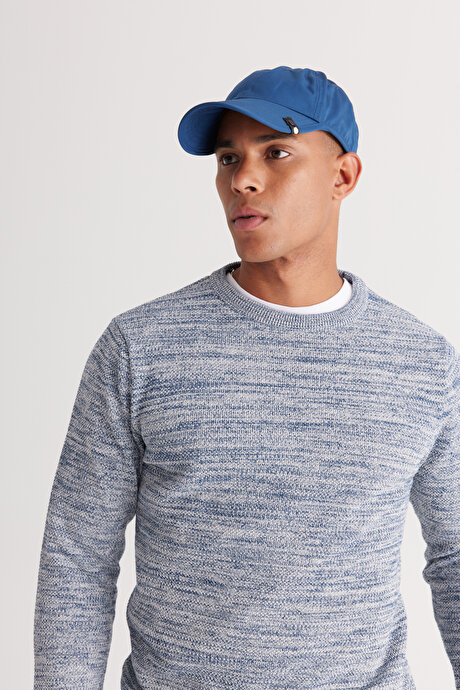 Standart Fit Normal Kesim Pamuklu Bisiklet Yaka Muline Desenli EKRU-PETROL Kazak resmi