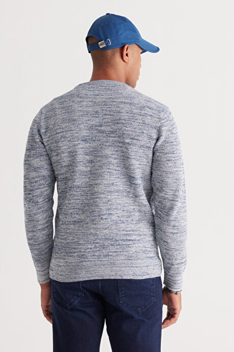 Standart Fit Normal Kesim Pamuklu Bisiklet Yaka Muline Desenli EKRU-PETROL Kazak resmi