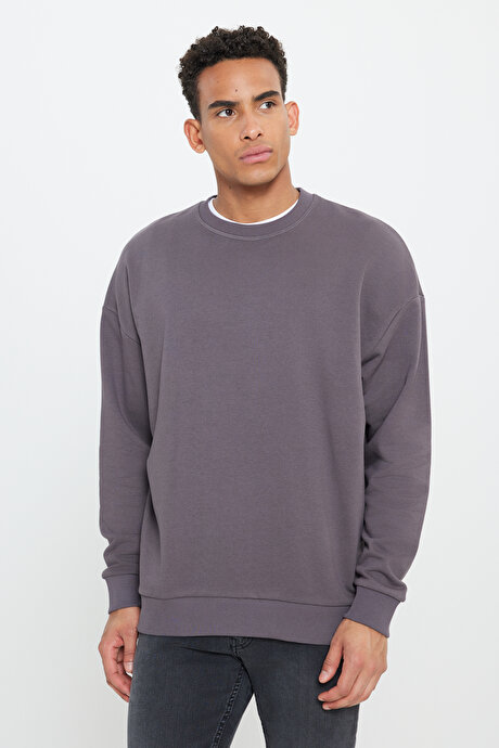 2'li Paket Pamuklu Oversize Bol Kesim Bisiklet Yaka KOYU GRI-ACIK KAHVE Sweatshirt resmi