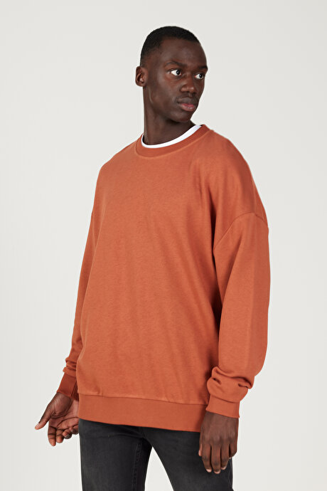 2'li Paket Pamuklu Oversize Bol Kesim Bisiklet Yaka KOYU GRI-ACIK KAHVE Sweatshirt resmi