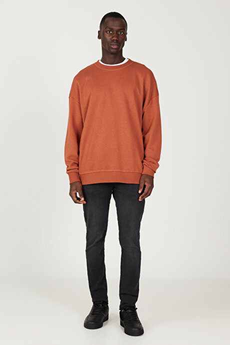 2'li Paket Pamuklu Oversize Bol Kesim Bisiklet Yaka KOYU GRI-ACIK KAHVE Sweatshirt resmi