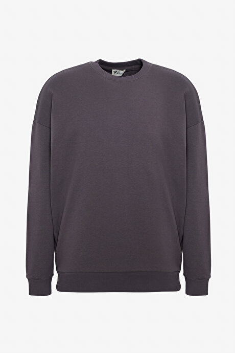 2'li Paket Pamuklu Oversize Bol Kesim Bisiklet Yaka KOYU GRI-ACIK KAHVE Sweatshirt resmi