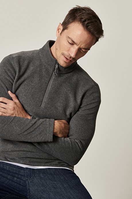 2'li Paket Anti-Pilling Tüylenme Yapmayan Standart Fit Bato Yaka Soğuk Geçirmez Sweatshirt Siyah-Açık Melanj Polar resmi