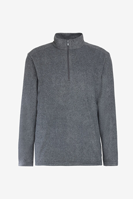 2'li Paket Anti-Pilling Tüylenme Yapmayan Standart Fit Bato Yaka Soğuk Geçirmez Sweatshirt Siyah-Açık Melanj Polar resmi