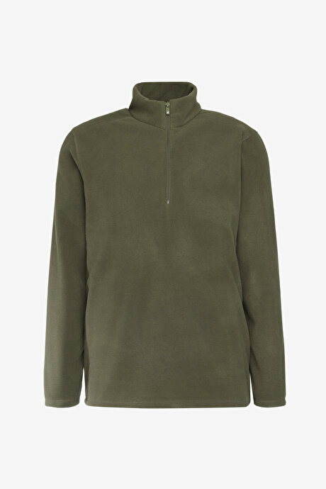 2'li Paket Anti-Pilling Tüylenme Yapmayan Standart Fit Bato Yaka Soğuk Geçirmez Sweatshirt Siyah-Haki Polar resmi