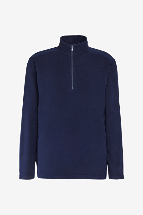 2'li Paket Anti-Pilling Tüylenme Yapmayan Standart Fit Bato Yaka Soğuk Geçirmez Sweatshirt Yeşil-Lacivert Polar resmi