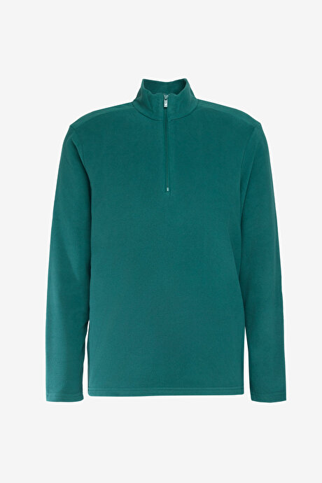 2'li Paket Anti-Pilling Tüylenme Yapmayan Standart Fit Bato Yaka Soğuk Geçirmez Sweatshirt Yeşil-Lacivert Polar resmi