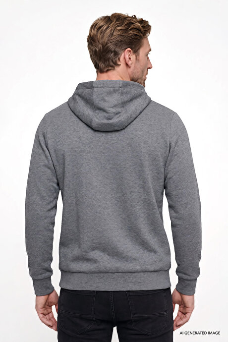 Standart Fit Normal Kesim İçi Polarlı 3 İplik Kapüşonlu Fermuarlı Antrasit-Melanj Sweatshirt Ceket resmi