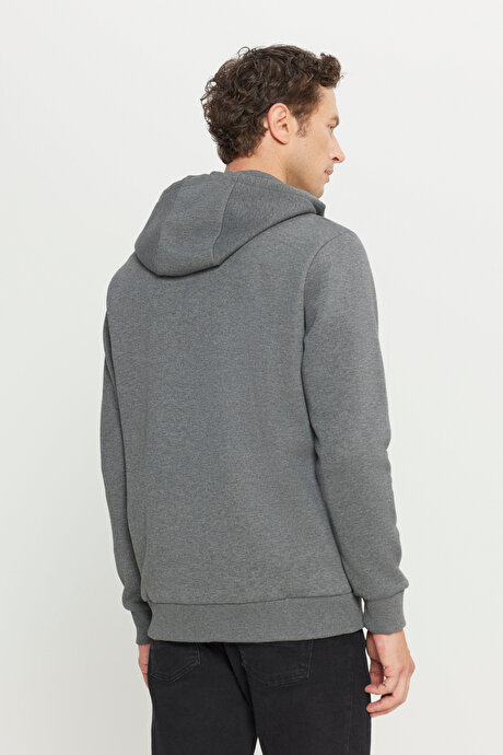 Standart Fit Normal Kesim İçi Polarlı 3 İplik Kapüşonlu Fermuarlı Antrasit-Melanj Sweatshirt Ceket resmi