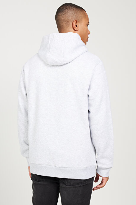 Standart Fit Normal Kesim İçi Polarlı 3 İplik Kapüşonlu Fermuarlı Kar Melanj Sweatshirt Ceket resmi