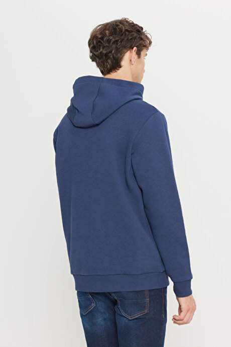 Standart Fit Normal Kesim İçi Polarlı 3 İplik Kapüşonlu Fermuarlı Lacivert Sweatshirt Ceket resmi