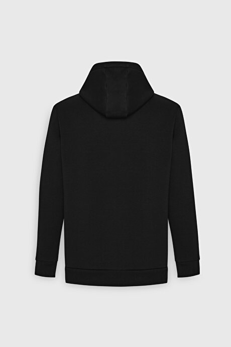 Standart Fit Normal Kesim İçi Polarlı 3 İplik Kapüşonlu Fermuarlı Siyah Sweatshirt Ceket resmi
