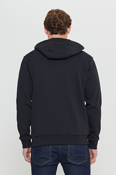 Standart Fit Normal Kesim İçi Polarlı 3 İplik Kapüşonlu Fermuarlı Siyah Sweatshirt Ceket resmi