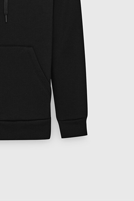 Standart Fit Normal Kesim İçi Polarlı 3 İplik Kapüşonlu Fermuarlı Siyah Sweatshirt Ceket resmi