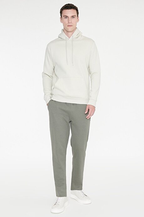 Standart Fit Normal Kesim İçi Polarlı 3 İplik Kapüşonlu Kanguru Cepli Pamuklu Bej Sweatshirt resmi