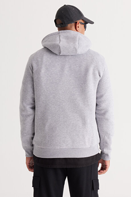 Standart Fit Normal Kesim İçi Polarlı 3 İplik Kapüşonlu Kanguru Cepli Pamuklu Gri Melanj Sweatshirt resmi
