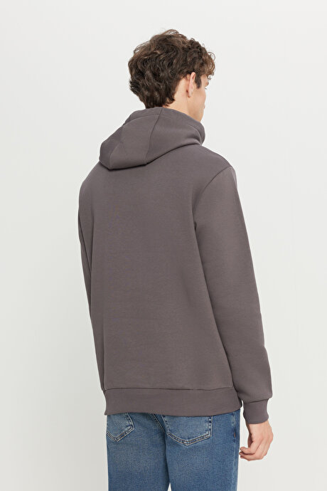 Standart Fit Normal Kesim İçi Polarlı 3 İplik Kapüşonlu Kanguru Cepli Pamuklu Koyu Gri Sweatshirt resmi