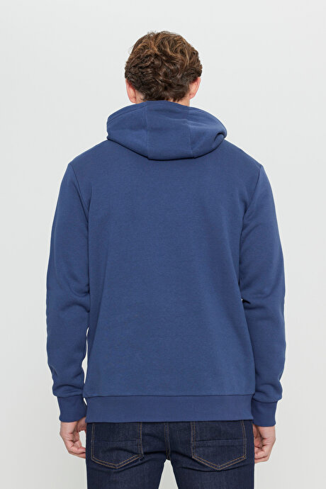 Standart Fit Normal Kesim İçi Polarlı 3 İplik Kapüşonlu Kanguru Cepli Pamuklu Lacivert Sweatshirt resmi