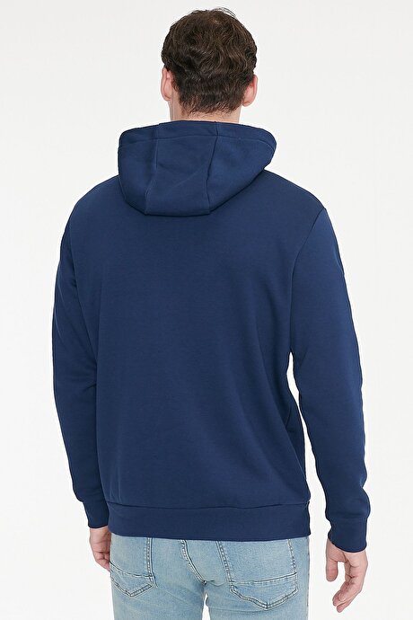 Standart Fit Normal Kesim İçi Polarlı 3 İplik Kapüşonlu Kanguru Cepli Pamuklu Lacivert Sweatshirt resmi