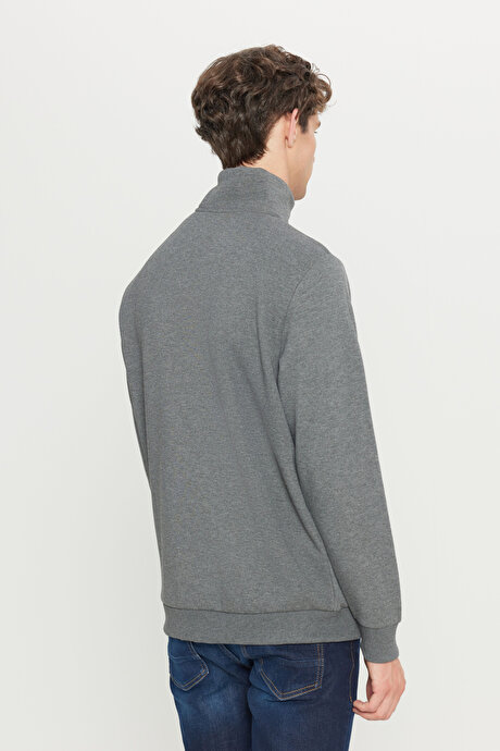 Standart Fit Normal Kesim İçi Polarlı Bato Yaka Pamuklu Antrasit-Melanj Sweatshirt resmi