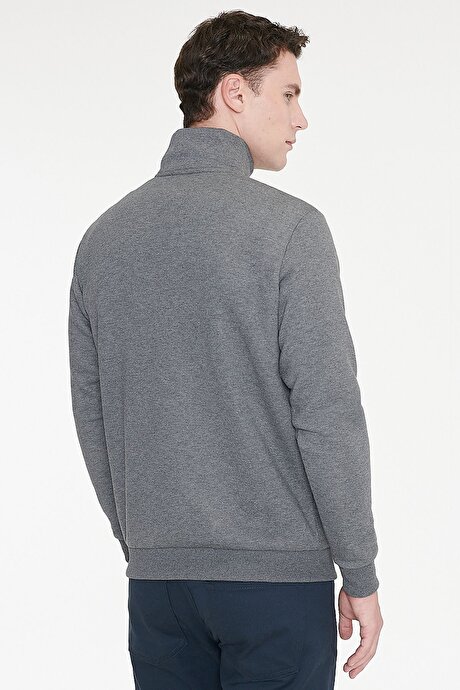 Standart Fit Normal Kesim İçi Polarlı Bato Yaka Pamuklu Antrasit-Melanj Sweatshirt resmi