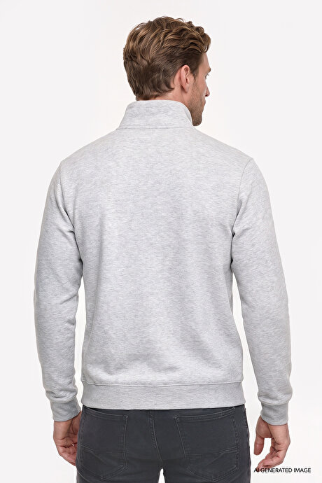 Standart Fit Normal Kesim İçi Polarlı Bato Yaka Pamuklu Gri Melanj Sweatshirt resmi