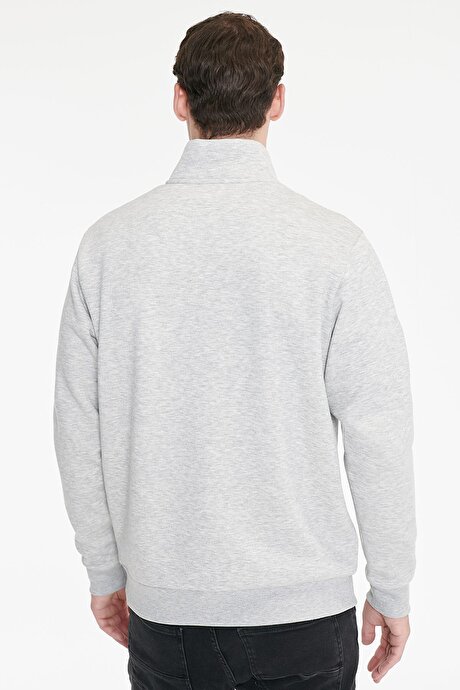 Standart Fit Normal Kesim İçi Polarlı Bato Yaka Pamuklu Gri Melanj Sweatshirt resmi