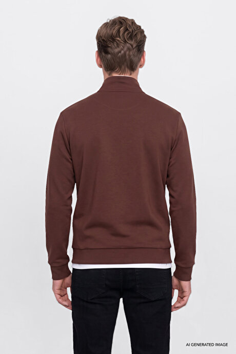 Standart Fit Normal Kesim İçi Polarlı Bato Yaka Pamuklu Tarçın Sweatshirt resmi