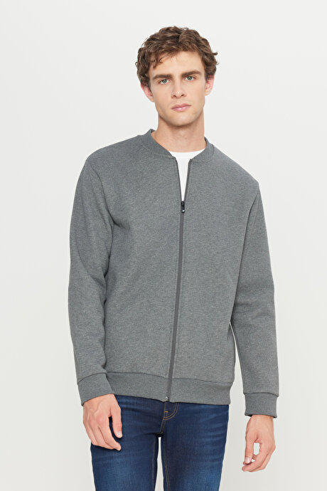 Standart Fit Normal Kesim İçi Polarlı Kolej Yaka Pamuklu Sweatshirt Antrasit-Melanj Ceket resmi
