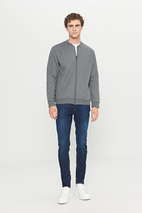 Standart Fit Normal Kesim İçi Polarlı Kolej Yaka Pamuklu Sweatshirt Antrasit-Melanj Ceket resmi
