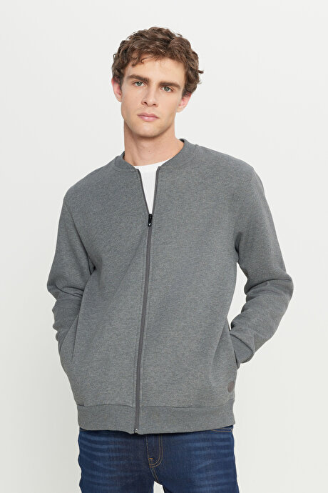 Standart Fit Normal Kesim İçi Polarlı Kolej Yaka Pamuklu Sweatshirt Antrasit-Melanj Ceket resmi